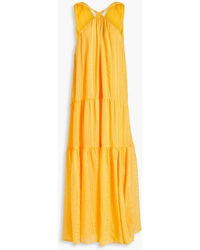FRAME Tiered Crinkled Silk-jacquard Maxi Dress - Yellow