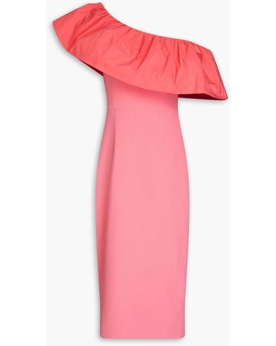 Rebecca Vallance Brittany One-shoulder Taffeta-paneled Crepe Midi Dress - Pink