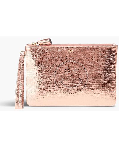 Anya Hindmarch Perforated Cracked-leather Pouch - Pink