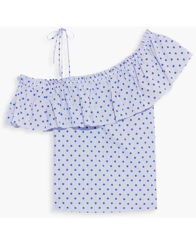 RED Valentino Cold-shoulder Ruffled Polka-dot Cotton-jacquard Top - Blue