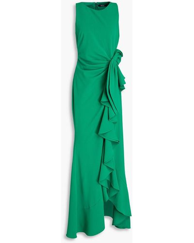 Badgley Mischka Bow-embellished Ruffled Crepe Gown - Green