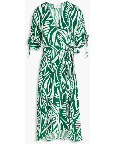 Ba&sh Printed Crepe Midi Wrap Dress - Green