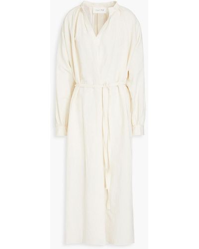 Missing You Already Belted Cotton And Linen-blend Canvas Midi Dress - White