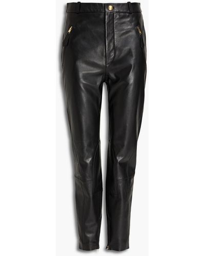 Boutique Moschino Pebbled-leather Slim-leg Pants - Black