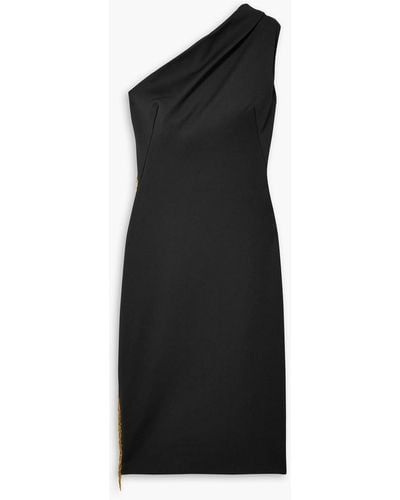 Haney Mila One-shoulder Fringed Cady Dress - Black