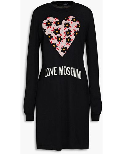 Love Moschino Intarsia Wool-blend Mini Dress - Black