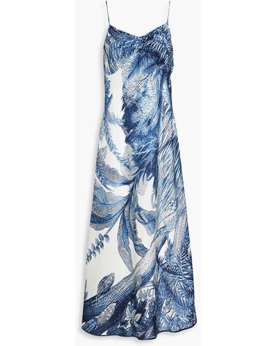 F.R.S For Restless Sleepers Nana Floral-print Cotton And Silk-blend Satin Dress - Blue