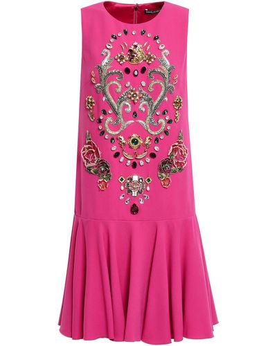 Dolce & Gabbana Embellished Ruffled Crepe Mini Dress - Pink