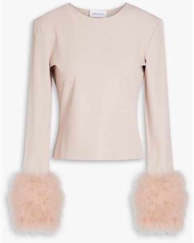 16Arlington Feather-embellished Jersey Top - Pink