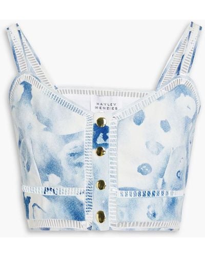 Hayley Menzies Cropped Printed Drill Top - Blue