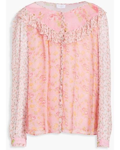 Ghost Camille Ruffled Georgette-paneled Floral-print Crepon Blouse - Pink