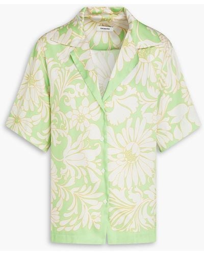 Sandro Limonade hemd aus glänzendem twill mit floralem print - Grün