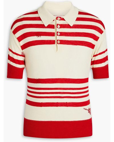Maison Margiela Embroidered Striped Knitted Polo Shirt