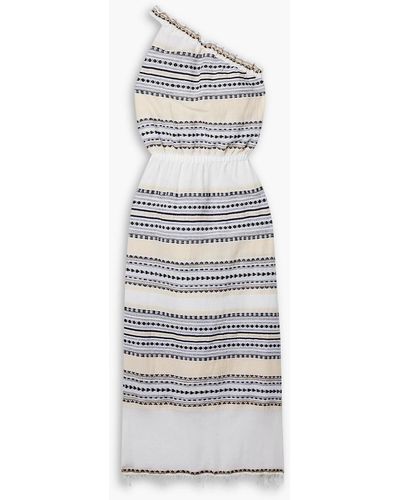 lemlem Habiba One-shoulder Metallic Striped Cotton-blend Gauze Midi Dress - White