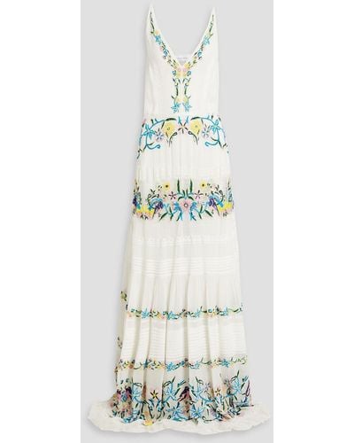 Zuhair Murad Corded Lace-paneled Embroidered Chiffon Maxi Dress - White
