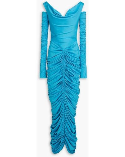 Rhea Costa Cold-shoulder Ruched Jersey Maxi Dress - Blue