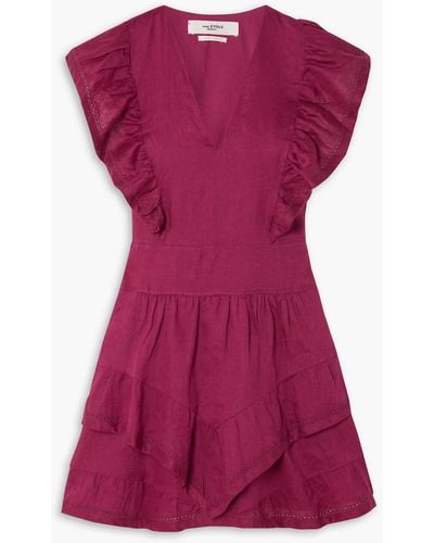 Isabel Marant Audreyo Ruffled Broderie Anglaise Cotton Mini Dress - Purple