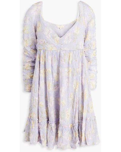 byTiMo Ruffled Sequin-embellished Floral-print Crepe Mini Dress - White