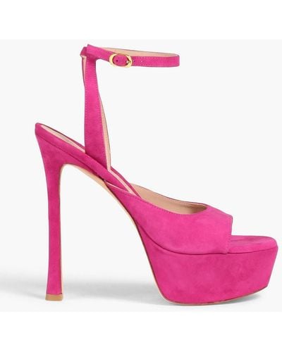 Stuart Weitzman Tia Hollywood Suede Platform Sandals - Pink