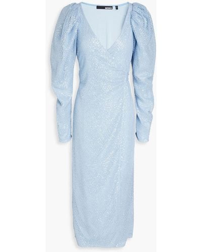 ROTATE BIRGER CHRISTENSEN Bridget Sequined Tulle Midi Wrap Dress - Blue