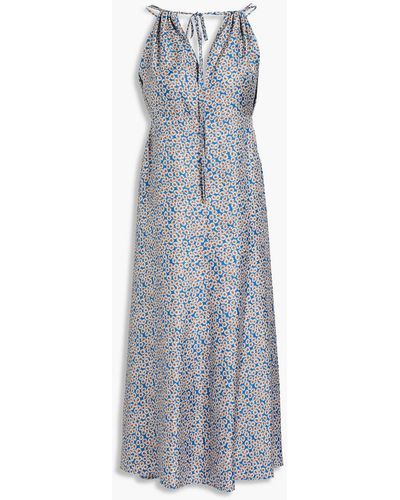 Victoria Beckham Gathered Floral-print Silk-twill Midi Dress - Blue