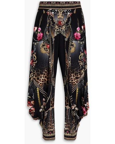 Camilla Crystal-embellished Printed Stretch-jersey Tapered Trousers - Black