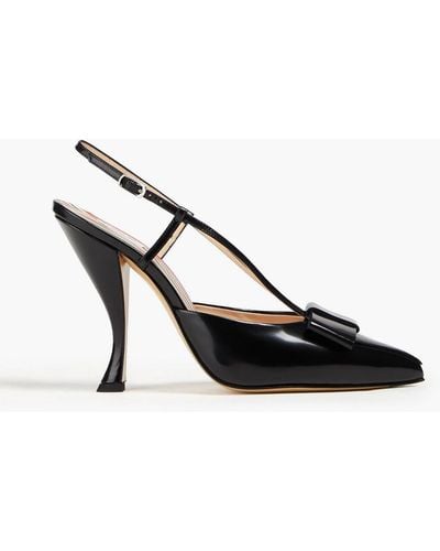 Thom Browne Bow-detailed Glossed-leather Slingback Court Shoes - Black