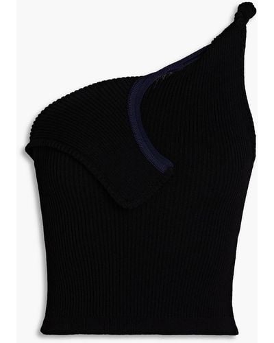 Jacquemus Aceno One-shoulder Ribbed-knit Top - Black