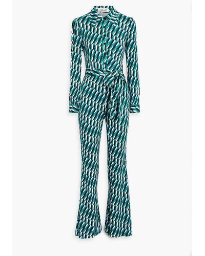 Diane von Furstenberg Milly Belted Printed Stretch-jersey Jumpsuit - Green