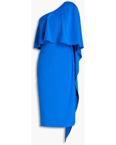 Badgley Mischka Mehrlagiges kleid aus stretch-crêpe mit asymmetrischer schulterpartie - Blau