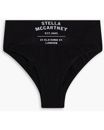 Stella McCartney Printed Ribbed Cotton-blend Jersey High-rise Briefs - Black