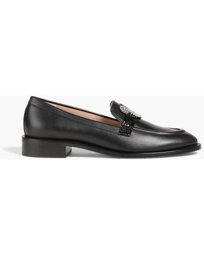 Stuart Weitzman Disney Palmer Crystal-embellished Leather Loafers - Black