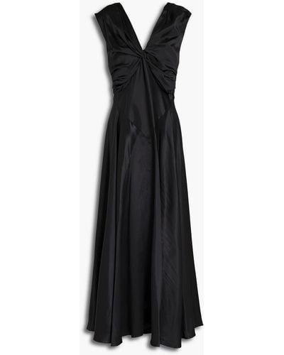 Simone Rocha Pleated Draped Silk-satin Maxi Dress - Black