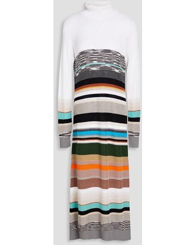 Missoni Striped Wool Turtleneck Midi Dress - White