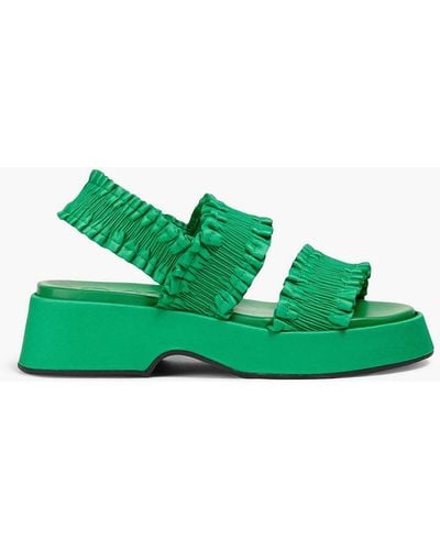 Ganni Ruched Satin Platform Slingback Sandals - Green