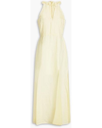 120% Lino Chiffon-paneled Cutout Linen Maxi Dress - White