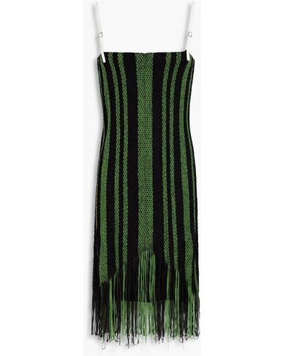 JW Anderson Fringed Striped Knitted Mini Dress - Green