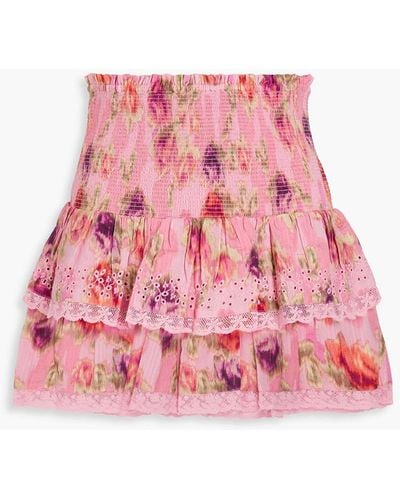 LoveShackFancy Walker Tiered Floral-print Cotton-jacquard Mini Skirt - Pink