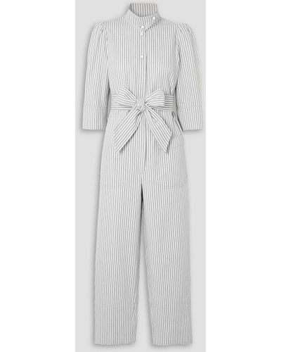 Anna Mason Romy Belted Striped Cotton Jumpsuit - White