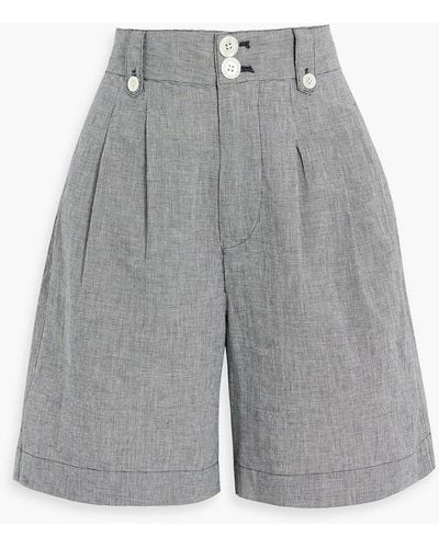 Alex Mill Pleated Houndstooth Cotton And Linen-blend Shorts - Gray