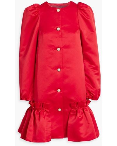 Sleeper Mystery Puff Ruffled Duchesse-satin Mini Dress - Red