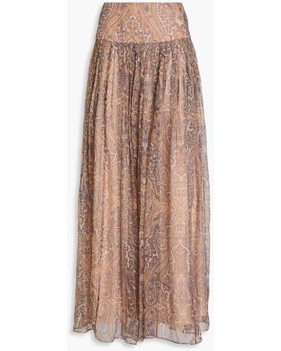 Zimmermann Metallic Paisley-print Silk-blend Chiffon Maxi Skirt - Brown