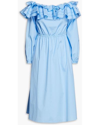 Jason Wu Off-the-shoulder Tired Cotton-blend Poplin Dress - Blue