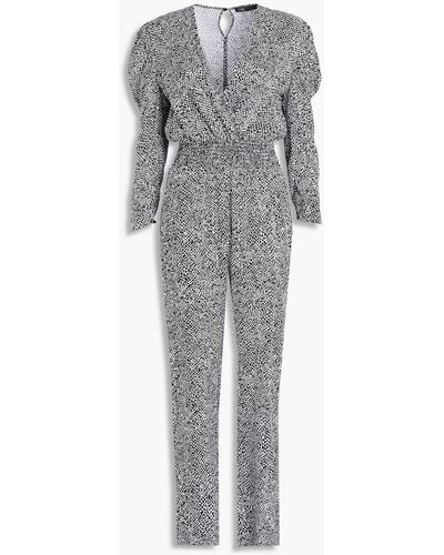 Maje Bedruckter jumpsuit aus cupro-twill mit wickeleffekt - Grau