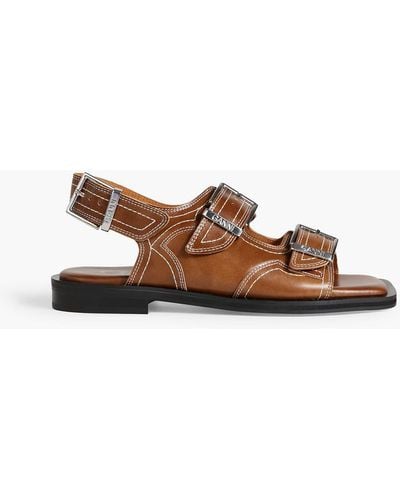 Ganni Leather Slingback Sandals - Brown