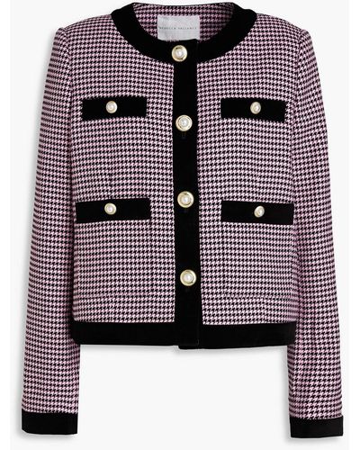 Rebecca Vallance Basinger Velvet-trimmed Houndstooth Tweed Jacket - Pink