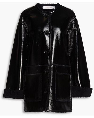 See By Chloé Glossed-leather And Shearling Coat - Black