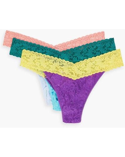 Hanky Panky Signature Set Of Three Two-tone Stretch-lace Low-rise Thongs - Multicolor