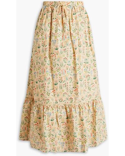 Meadows Gathered Floral-print Organic Cotton Maxi Skirt - Natural