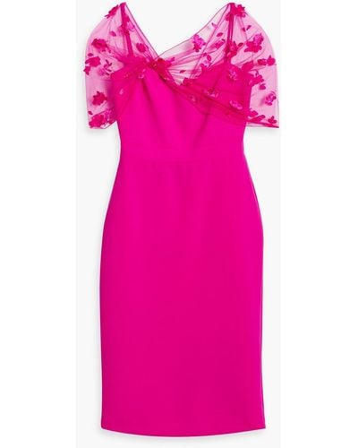 THEIA Appliquéd Mesh-paneled Woven Dress - Pink